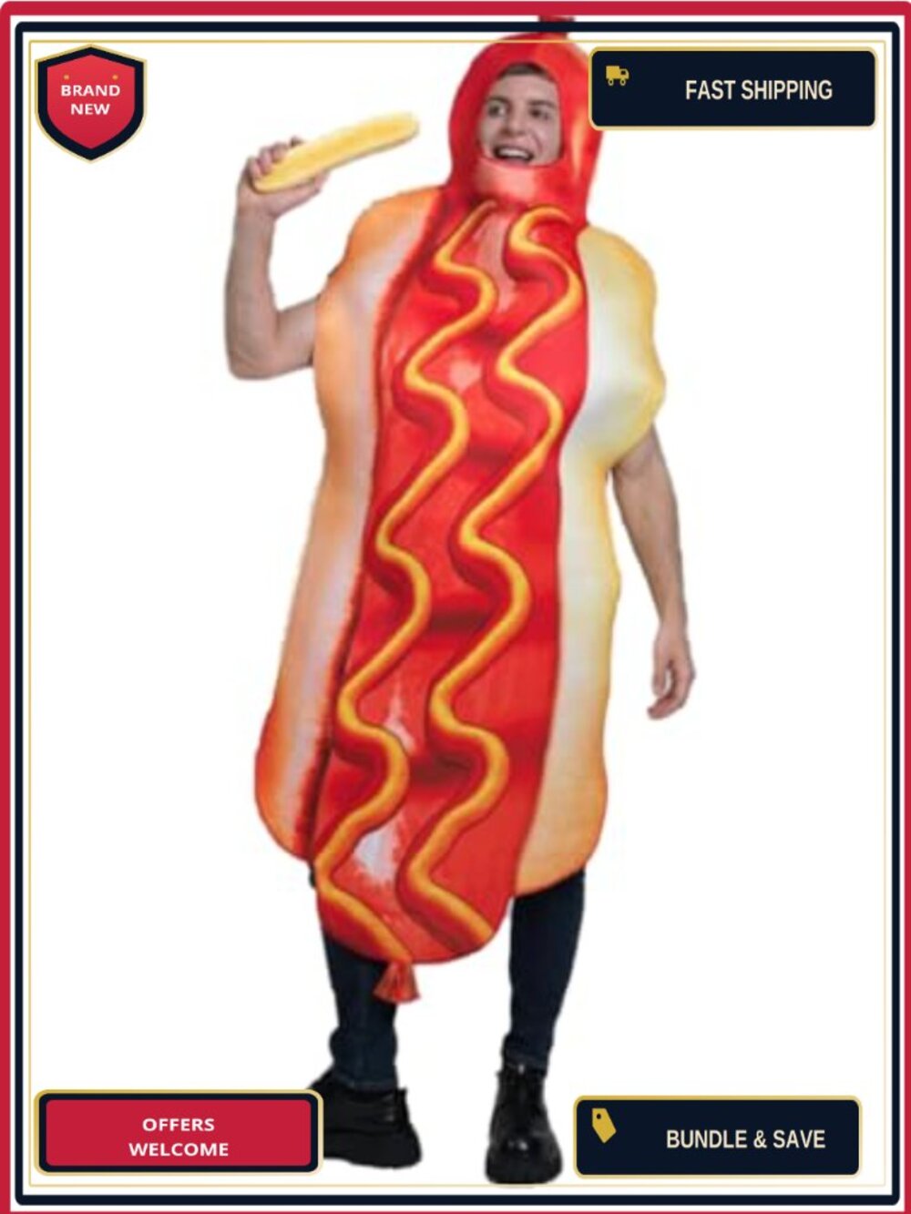 Unisex Adult Hot Dog Costume Tunic Halloween Funny Party Cosplay One Size